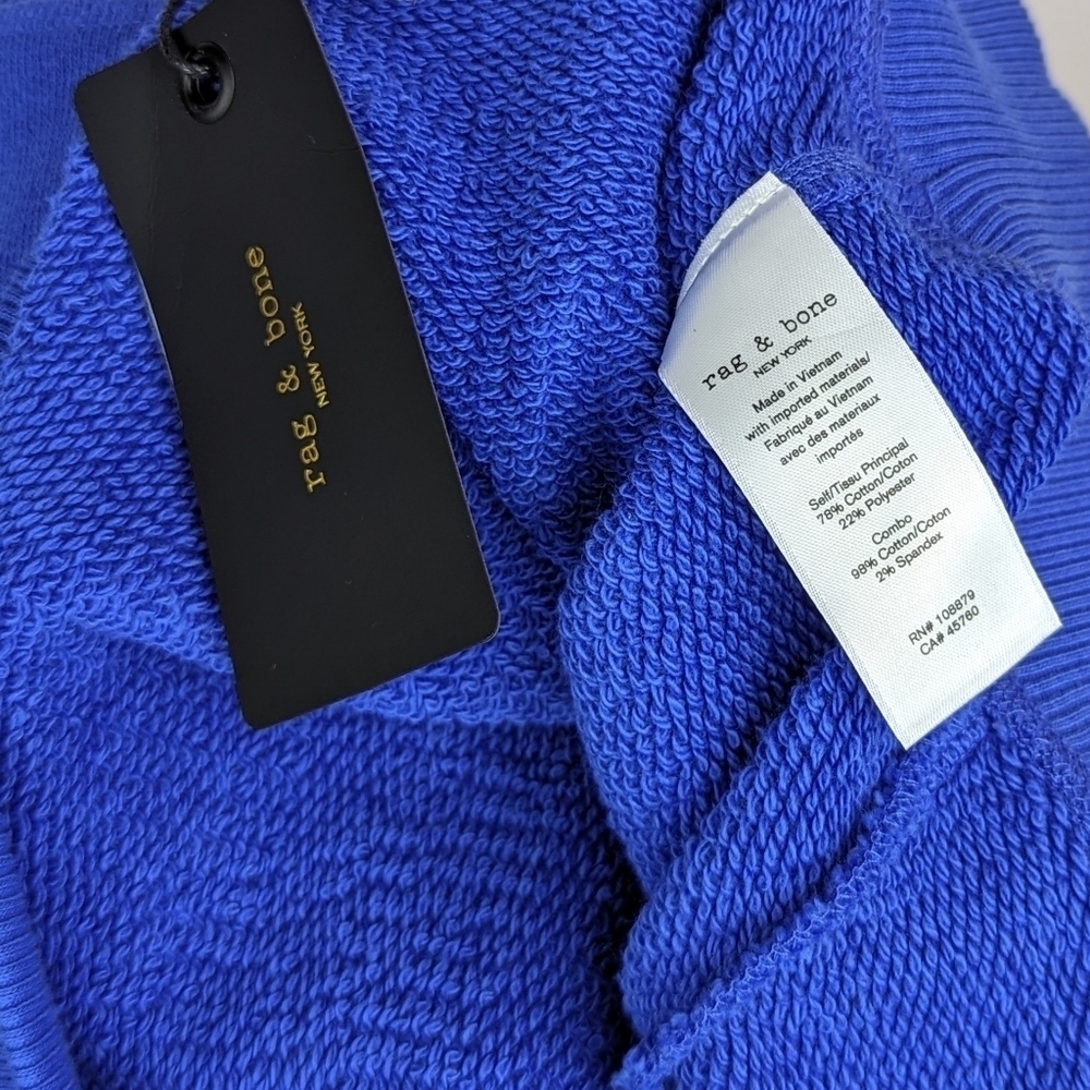 rag & bone Vintage Terry Sweatshirt Crew Neck Cropped Relaxed Fit Blue L NWT - Picture 12 of 14